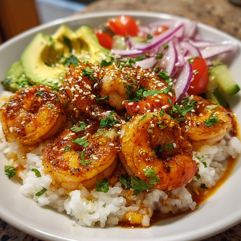 Spicy Shrimp and Avocado Rice Bowl