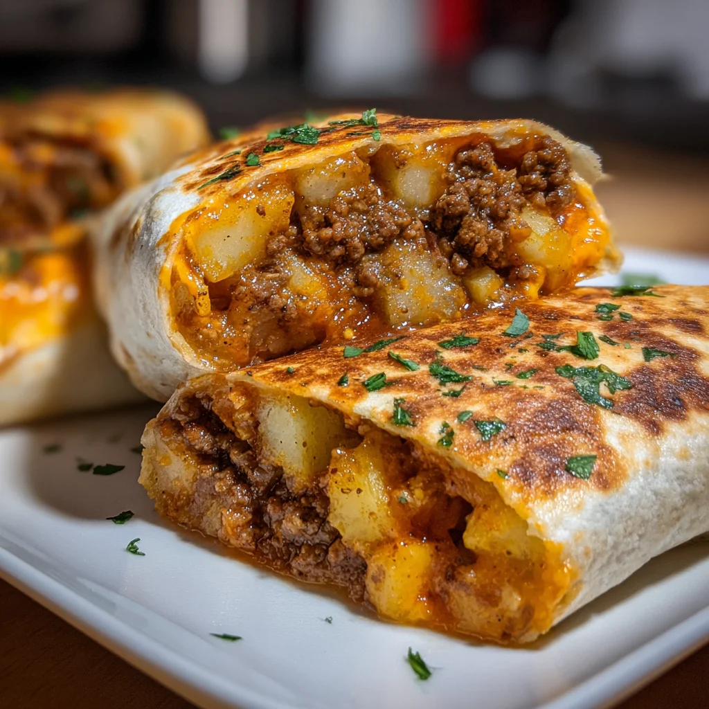 Cheesy Beef & Potato Burritos | Crispy, Cheesy, and Satisfyingly Savory