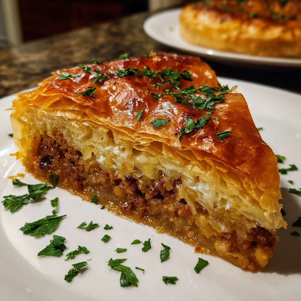 Greek Phyllo Meat Pie – Crispy, Savory & Full of Mediterranean Flavor!