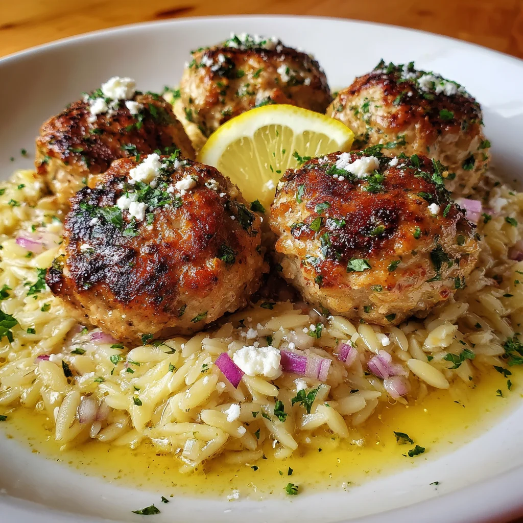 Greek Chicken Meatballs with Lemon Orzo – Fresh, Zesty & Full of Flavor!