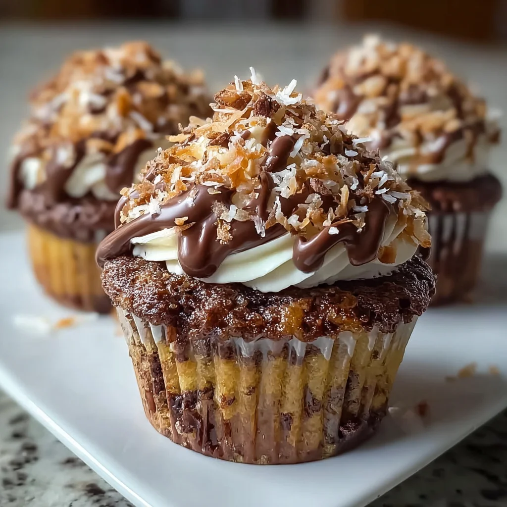 German Chocolate Cupcakes with Coconut-Pecan Frosting