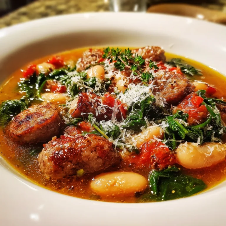 Slow Cooker Sausage, Spinach & White Bean Soup | Hearty, Healthy & Comforting!
