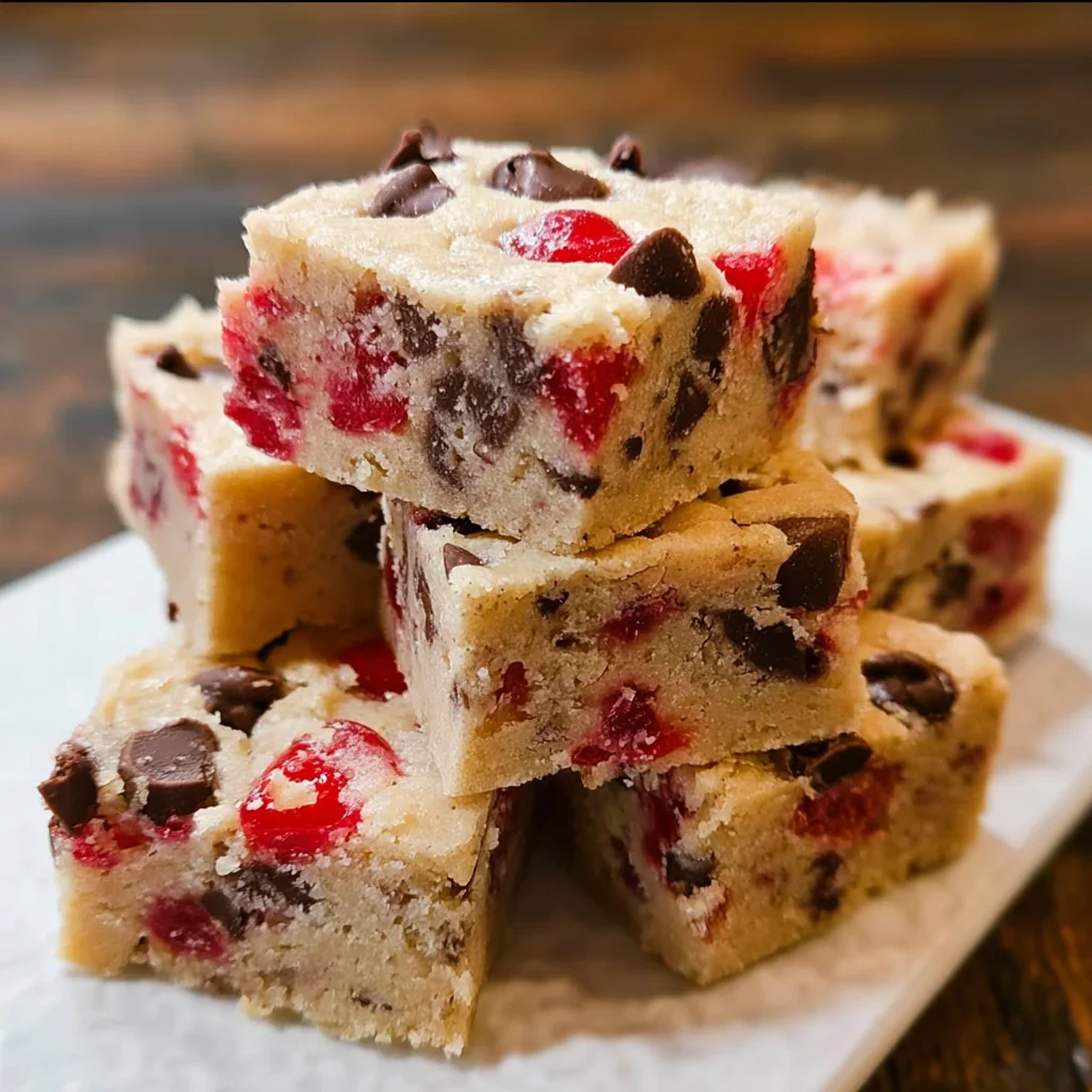 Chocolate Chip Maraschino Cherry Shortbread Bars | Buttery, Sweet & Festively Delicious!