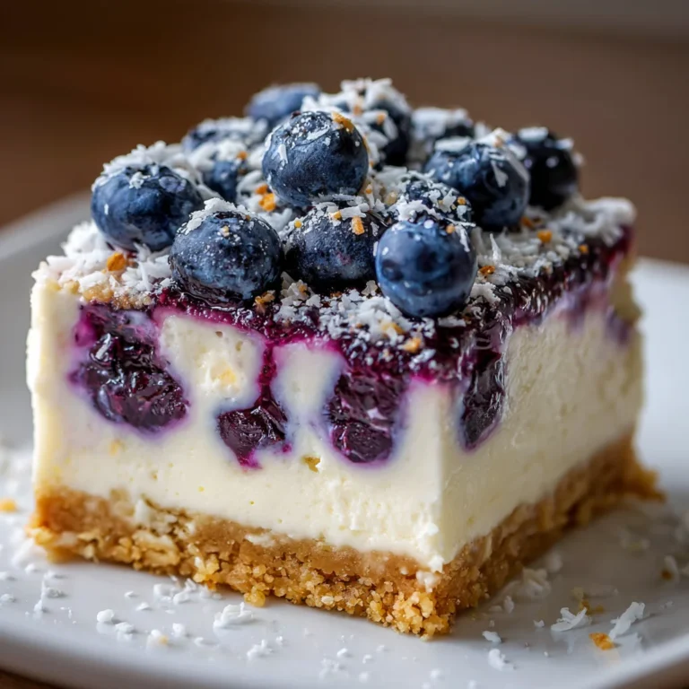 No-Bake Blueberry Coconut Cheesecake Bars – Creamy, Tropical & Effortless!
