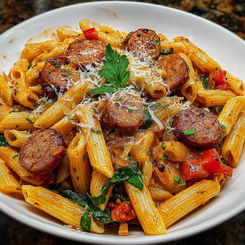 One Pot Creamy Cajun Sausage Pasta – Spicy, Creamy & Ready in 30 Minutes!