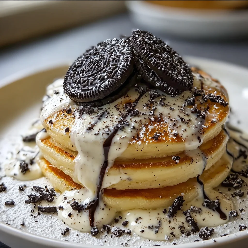 Oreo Pancakes with Cream Cheese Drizzle – Decadent, Fluffy & Dessert-for-Breakfast Approved!