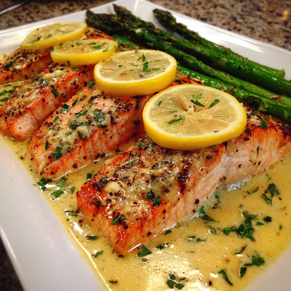 Baked Salmon with Lemon Butter Cream Sauce – Elegant & Easy!