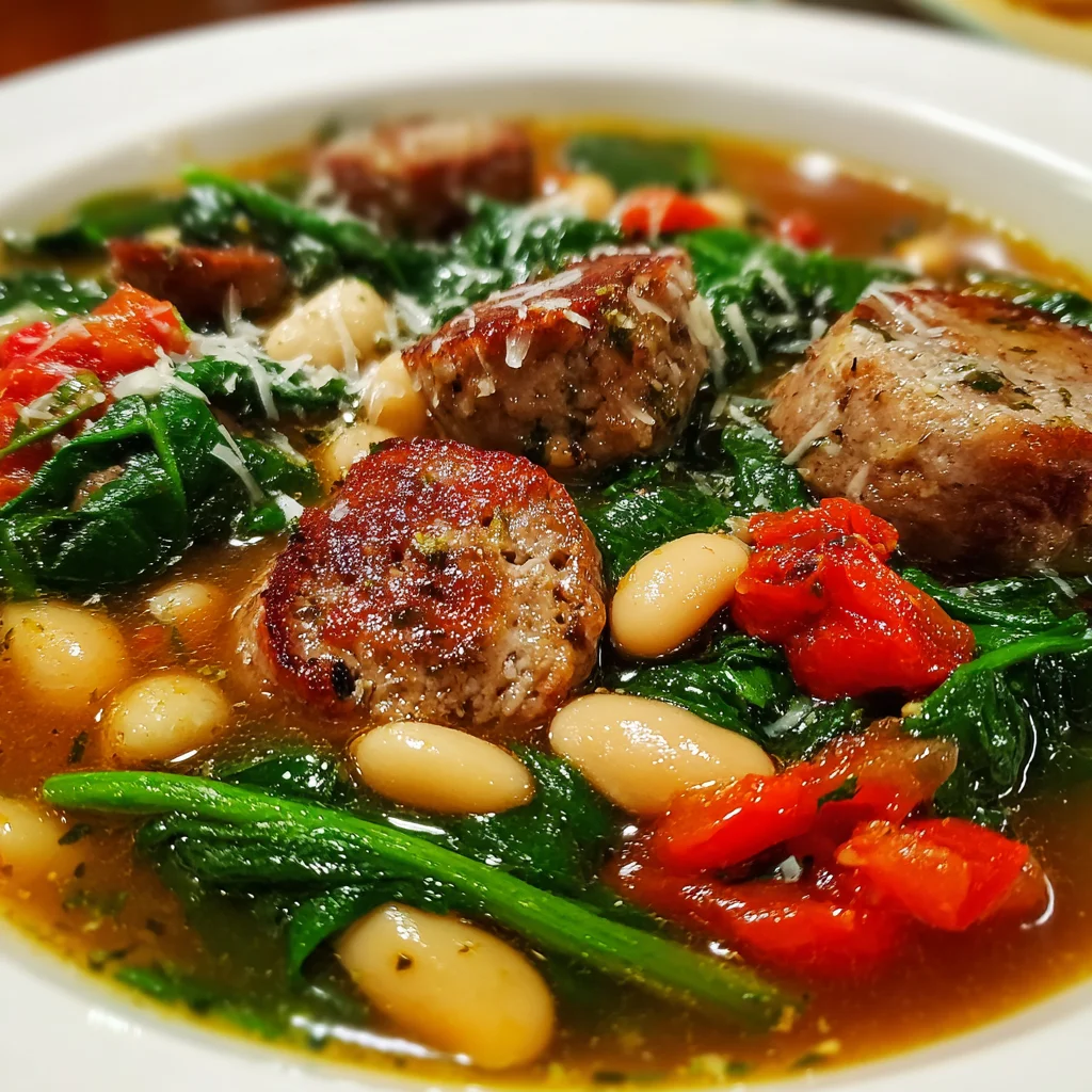 Slow Cooker Sausage, Spinach & White Bean Soup | Hearty, Healthy & Comforting!