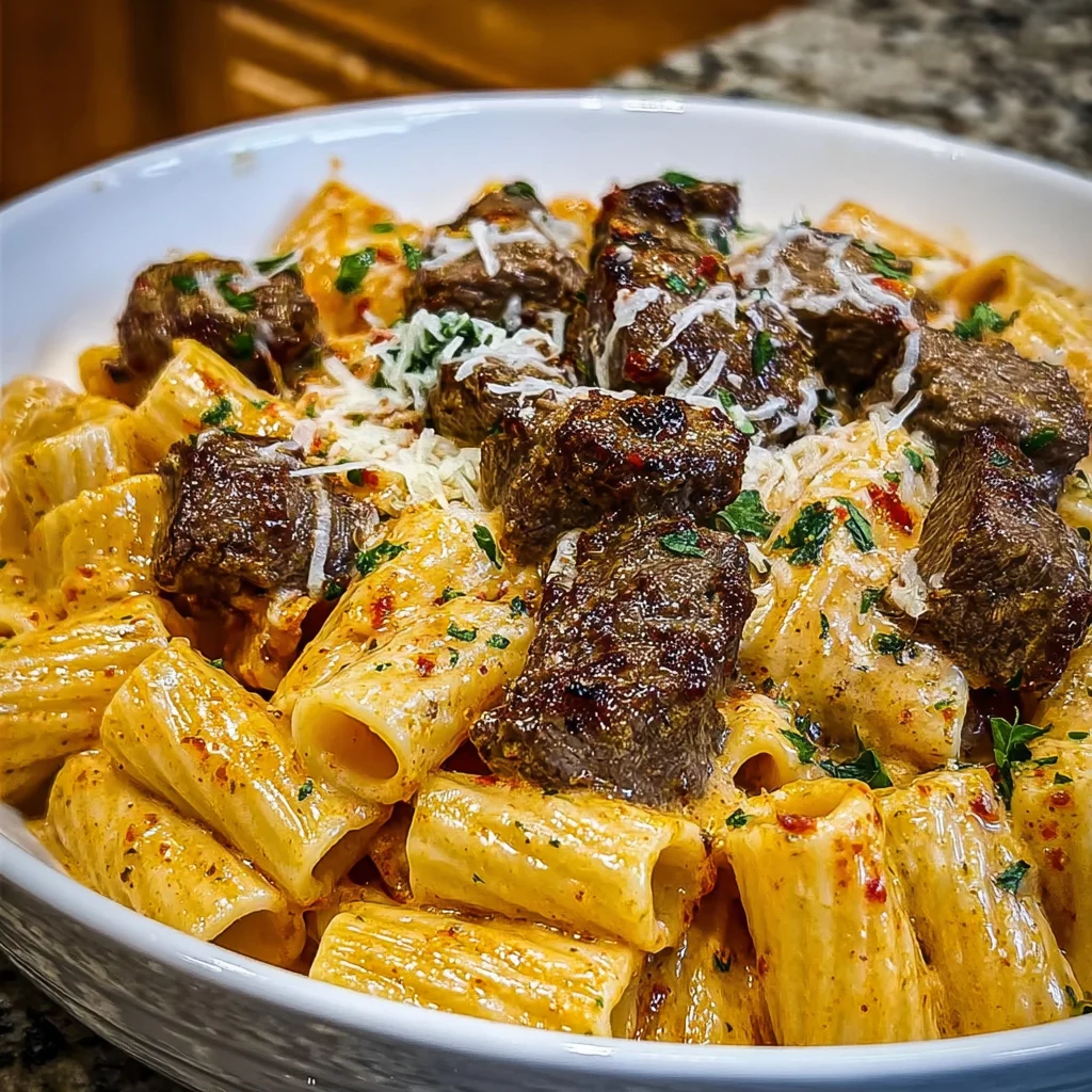 Cajun Steak Tips in Cheesy Rigatoni Parmesan Sauce | Spicy, Creamy & Pure Comfort!