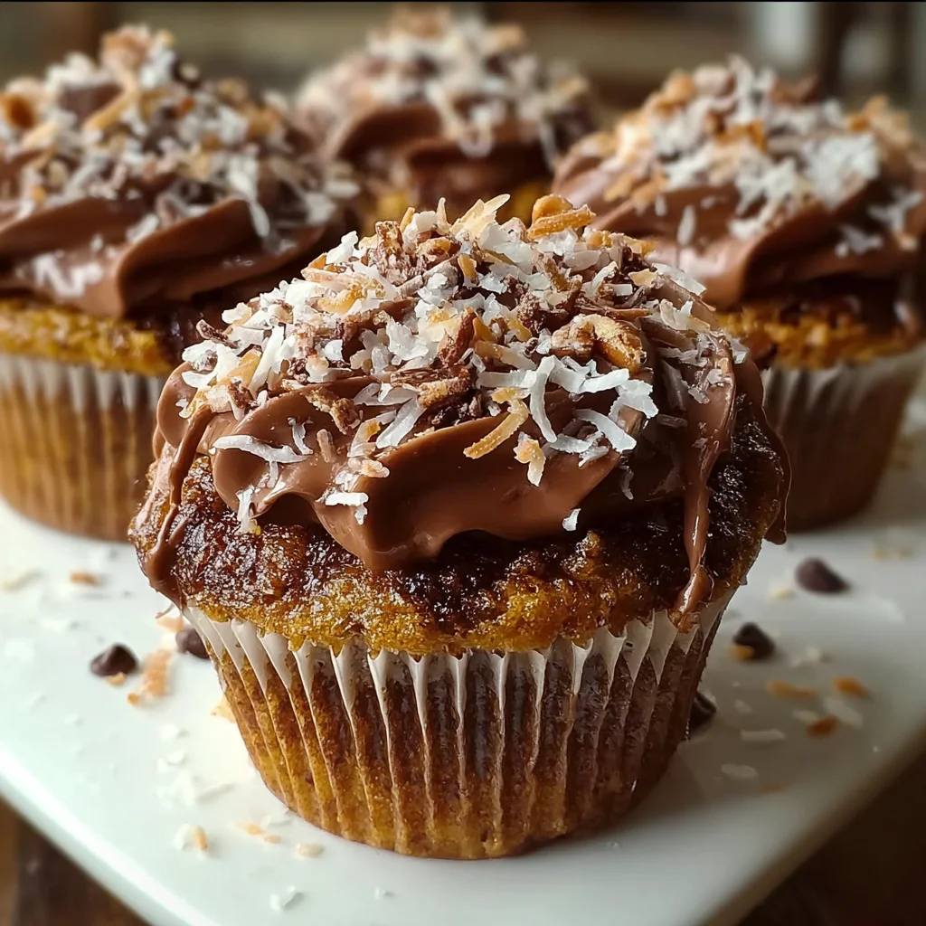 German Chocolate Cupcakes with Coconut-Pecan Frosting