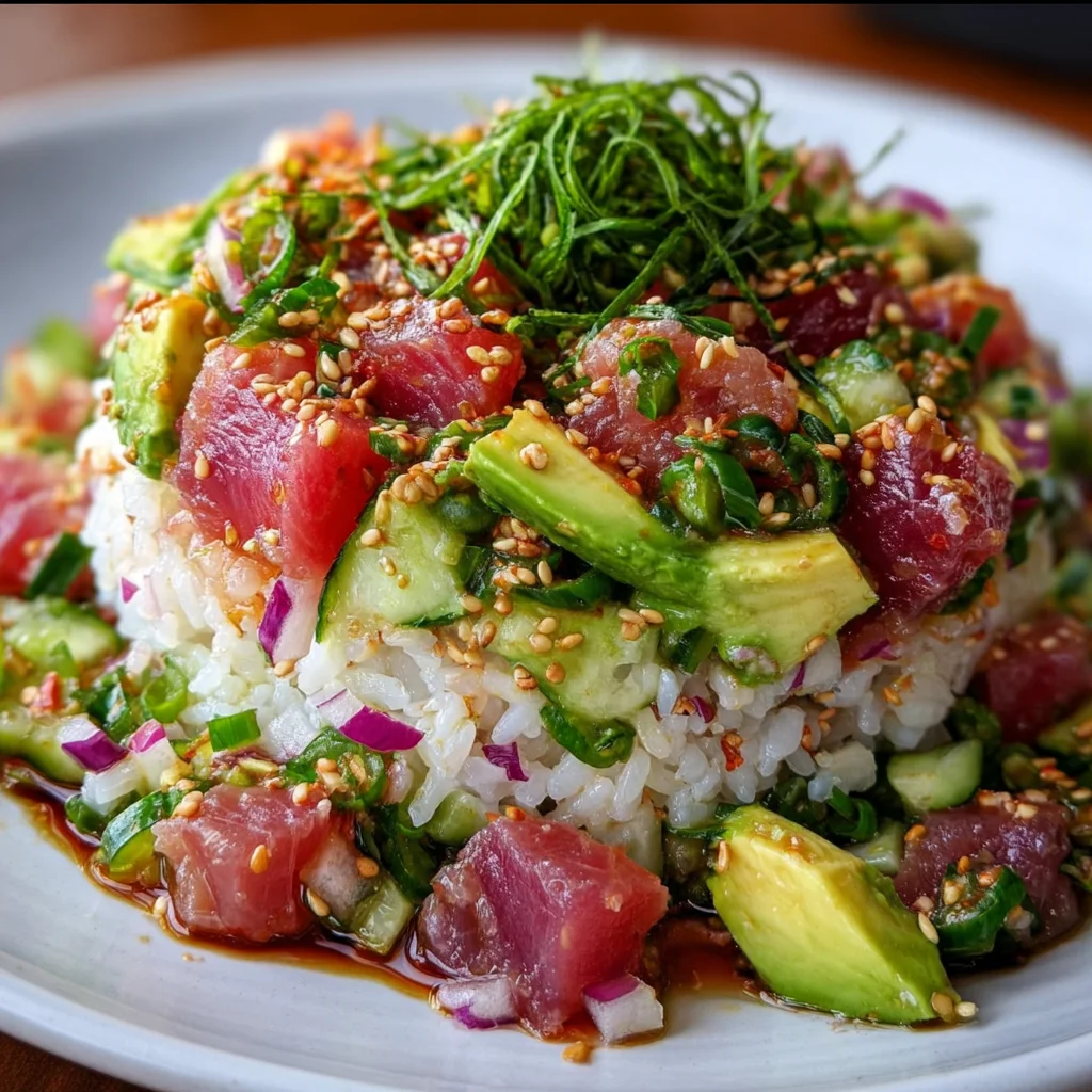 Tuna Avocado Crispy Rice Salad | Fresh, Crunchy & Sushi-Inspired!