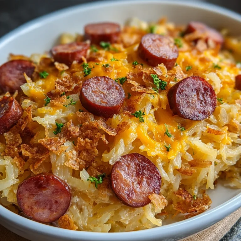 Cheesy Kielbasa Hashbrown Casserole | Creamy, Crispy & Family-Approved Comfort!
