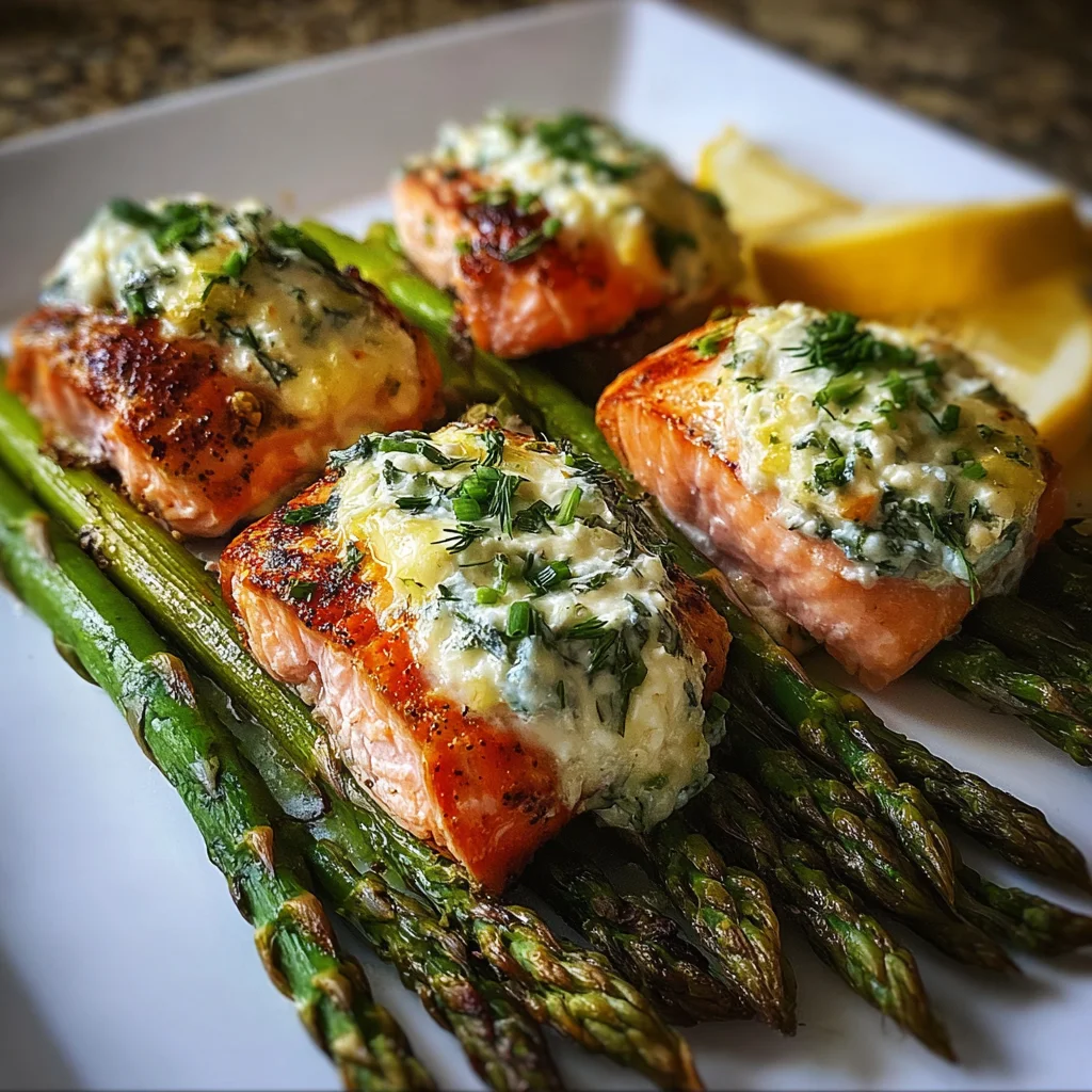 Herbed Cheese-Stuffed Salmon Rolls on Roasted Asparagus | Elegant, Flavorful & Low-Carb Gourmet