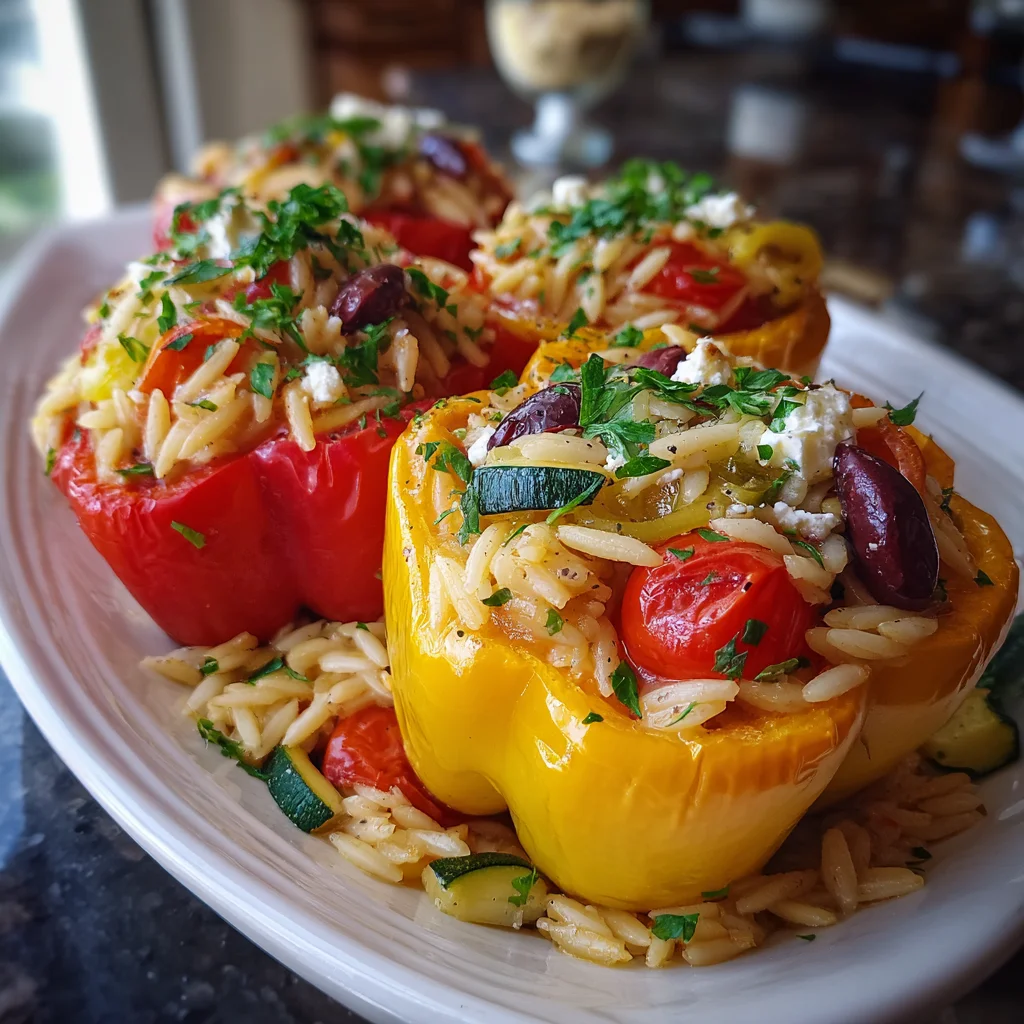 Orzo Stuffed Peppers | Hearty, Cheesy & Mediterranean-Inspired