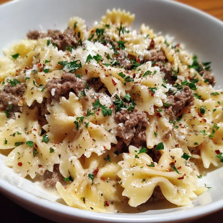 Beef and Bowtie Pasta Alfredo – Creamy, Hearty & Family-Friendly!