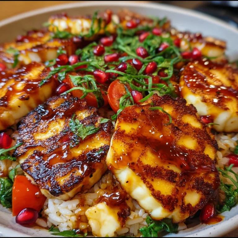 Grilled Chicken & Halloumi Rice Bowl with Spicy Honey Sauce – A Flavor Explosion!