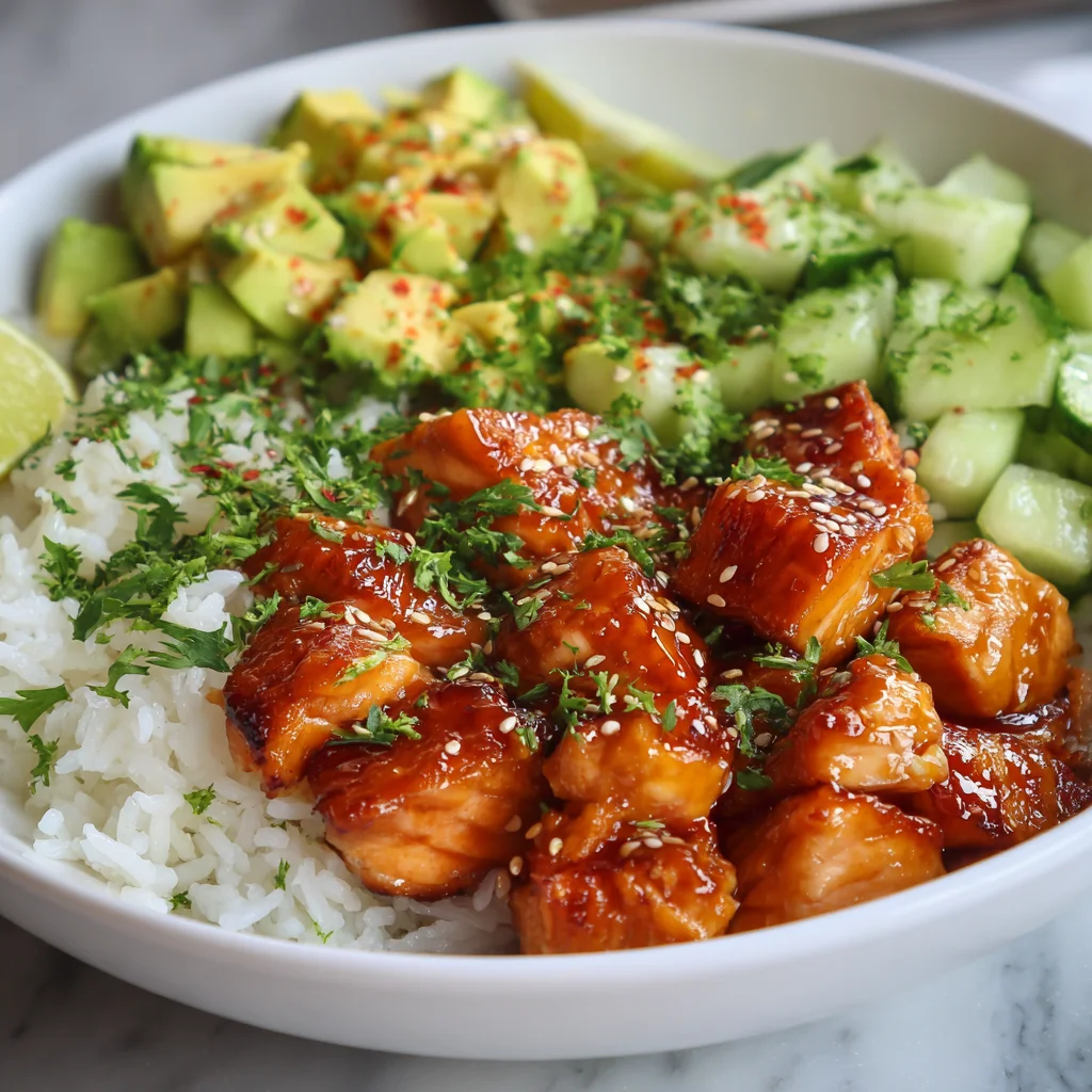 Honey Glazed Salmon Rice Bowls with Avocado & Veggies