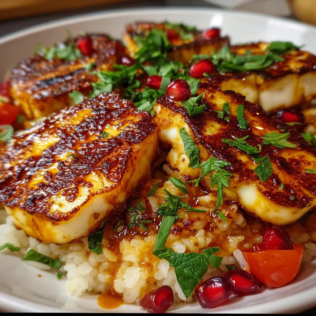 Grilled Chicken & Halloumi Rice Bowl with Spicy Honey Sauce – A Flavor Explosion!