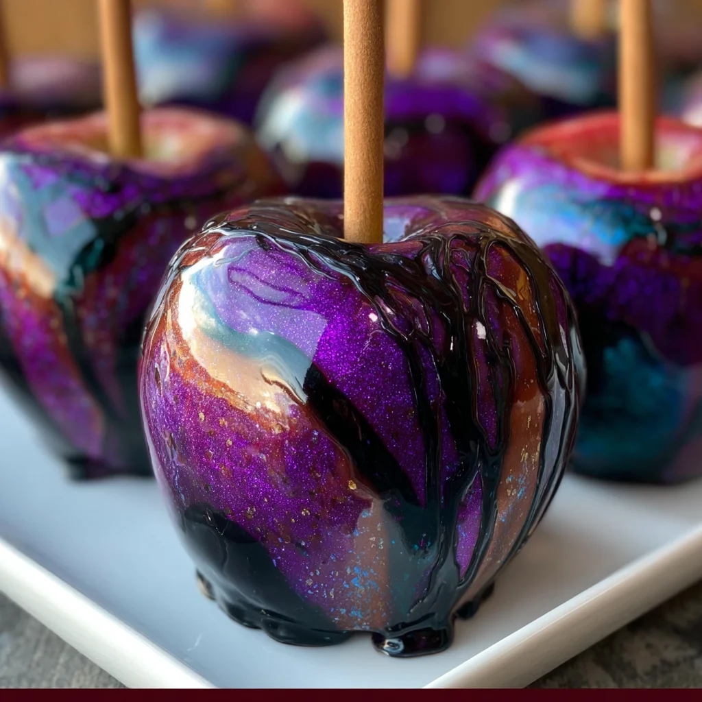 Black Poison Swirl Candy Apples – Spooky, Shiny & Sinfully Sweet!
