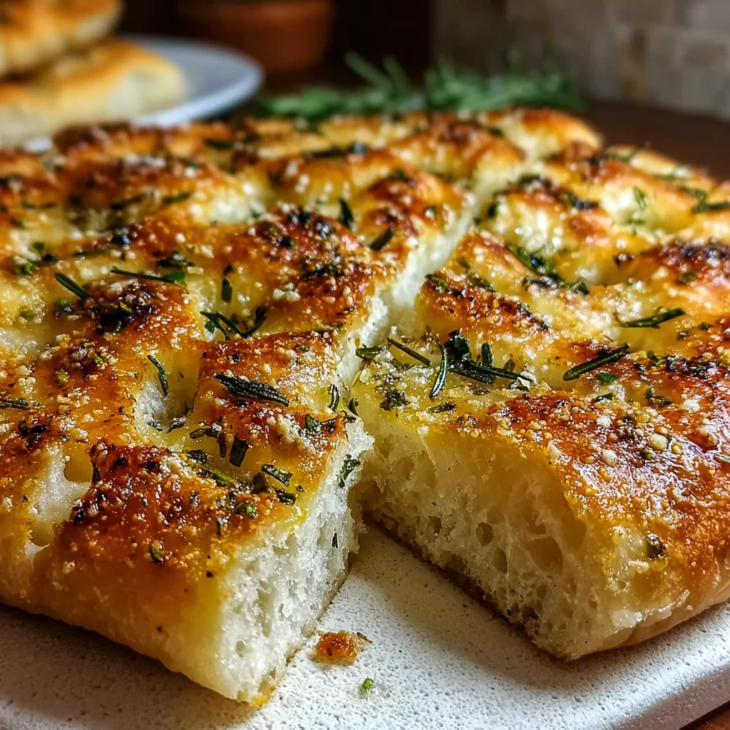Garlic Parmesan Focaccia Bread – Soft, Fluffy & Bursting with Flavor!