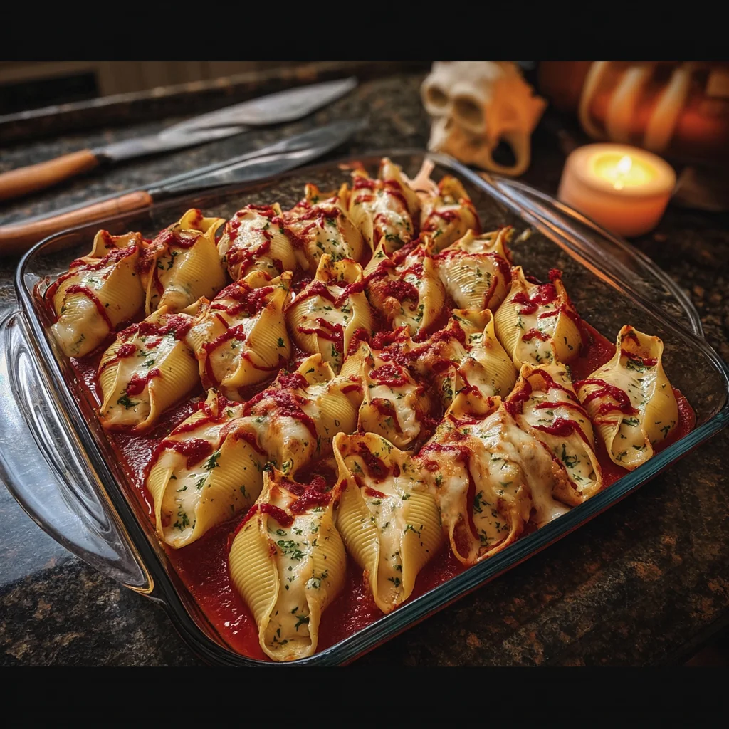 Zombie Guts Stuffed Shells – Creepy, Cheesy & Perfectly Spooky for Halloween!