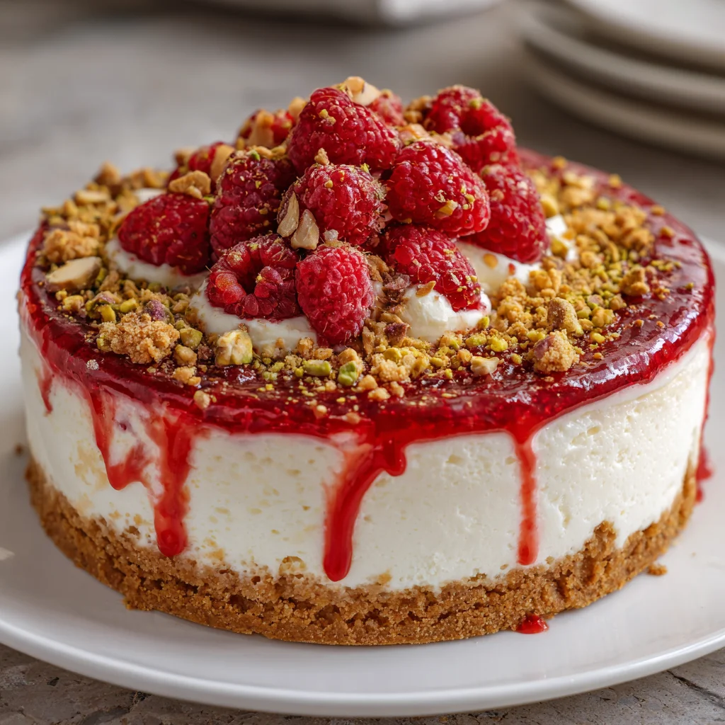 Raspberry Pistachio Cheesecake Delight – Creamy, Nutty & Bursting with Berry Bliss!