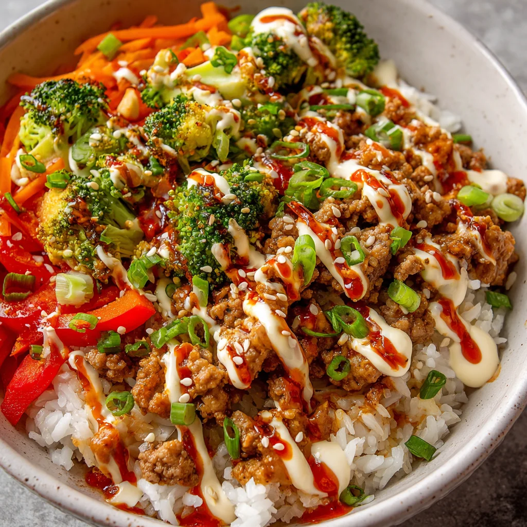 Bang Bang Ground Turkey Rice Bowls – Spicy, Creamy & Totally Irresistible!