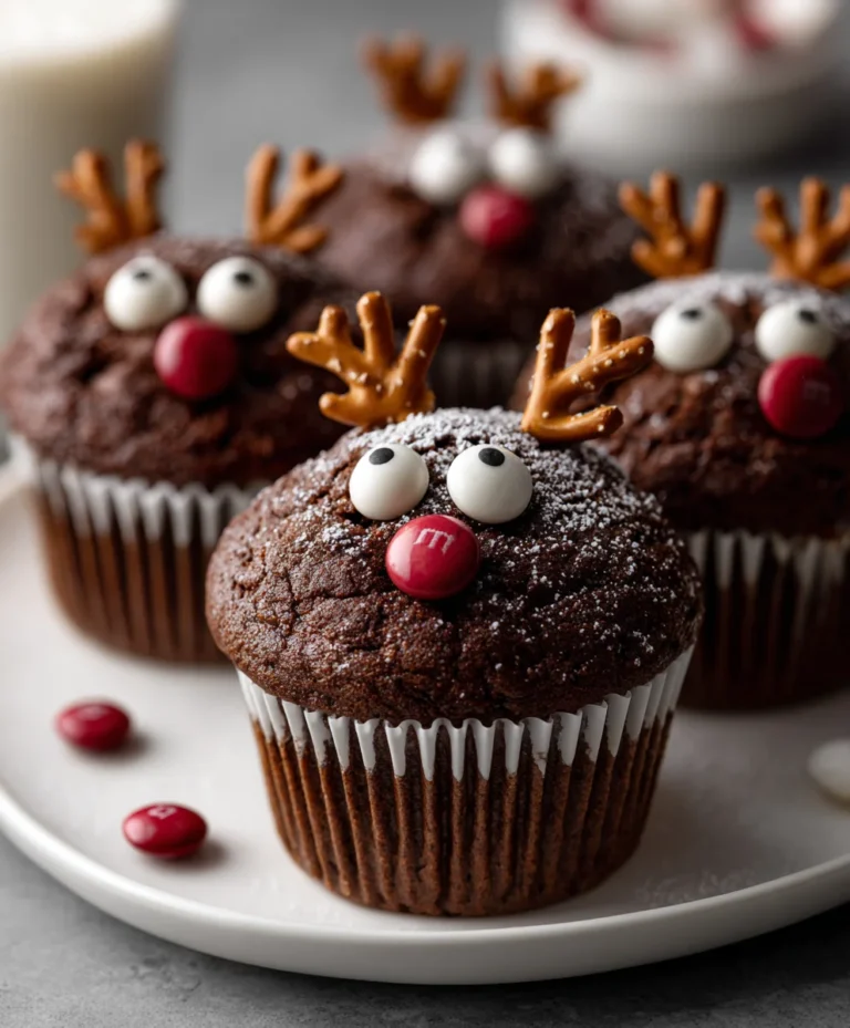 Double Chocolate Reindeer Muffins – Fudgy, Festive & Adorably Chocolatey!