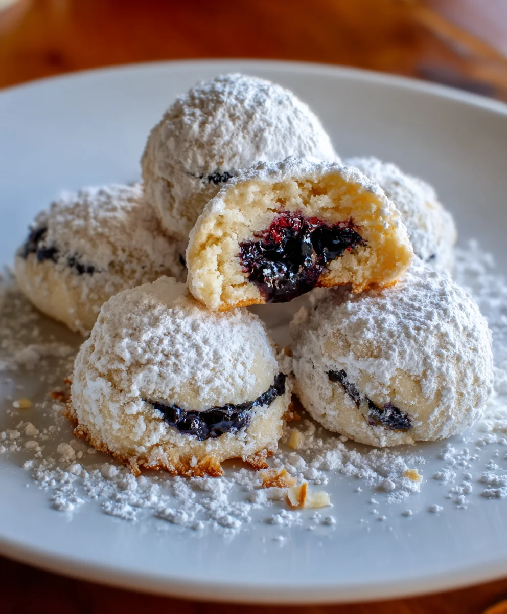 Blueberry-Filled Almond Snowball Cookies