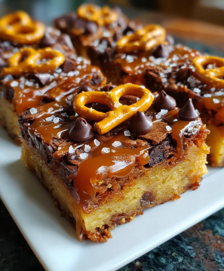 Salted Caramel Pretzel Blondies – Chewy, Gooey & Sweet–Salty Bliss!