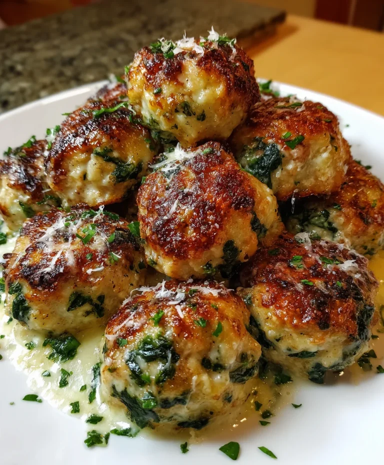 Baked Chicken Ricotta Meatballs with Spinach Alfredo Sauce – Creamy, Tender & Comfort-Food