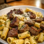 Garlic Butter Steak Tips with Cheesy Rigatoni – Rich, Savory & Ultra-Comforting!