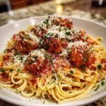 Parmesan Linguine with Garlic Butter Meatballs – Creamy, Savory & Pure Comfort in Every Bite!