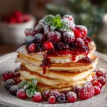 Pancake Stack Berry Holly – Fluffy, Festive & Bursting with Berry Cheer!