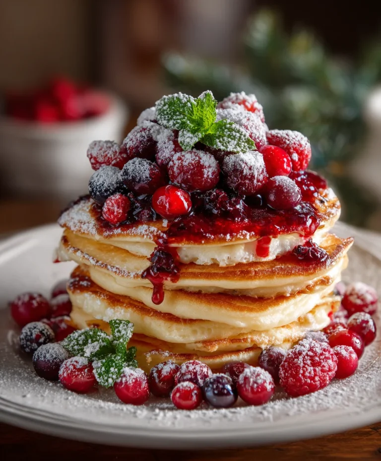 Pancake Stack Berry Holly – Fluffy, Festive & Bursting with Berry Cheer!