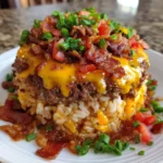 Bacon Cheeseburger Rice Stack – Cheesy, Savory & Loaded with Burger Bliss!