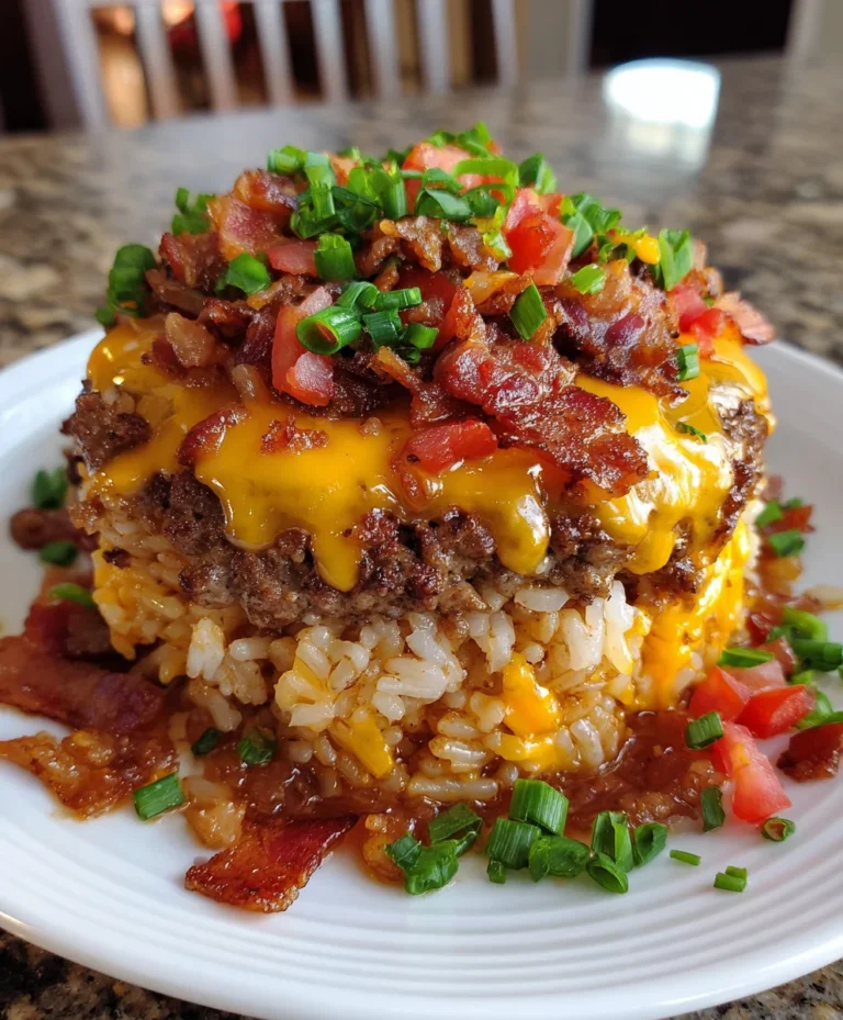 Bacon Cheeseburger Rice Stack – Cheesy, Savory & Loaded with Burger Bliss!