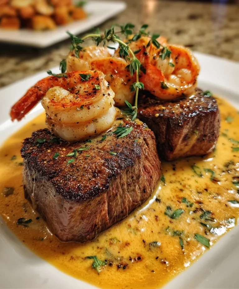 Steak with Shrimp Lobster Sauce – Luxurious, Savory & Surf-and-Turf Perfection!