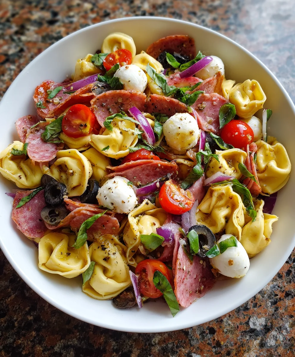 Italian Tortellini Pasta Salad with Salami and Mozzarella - Simply ...