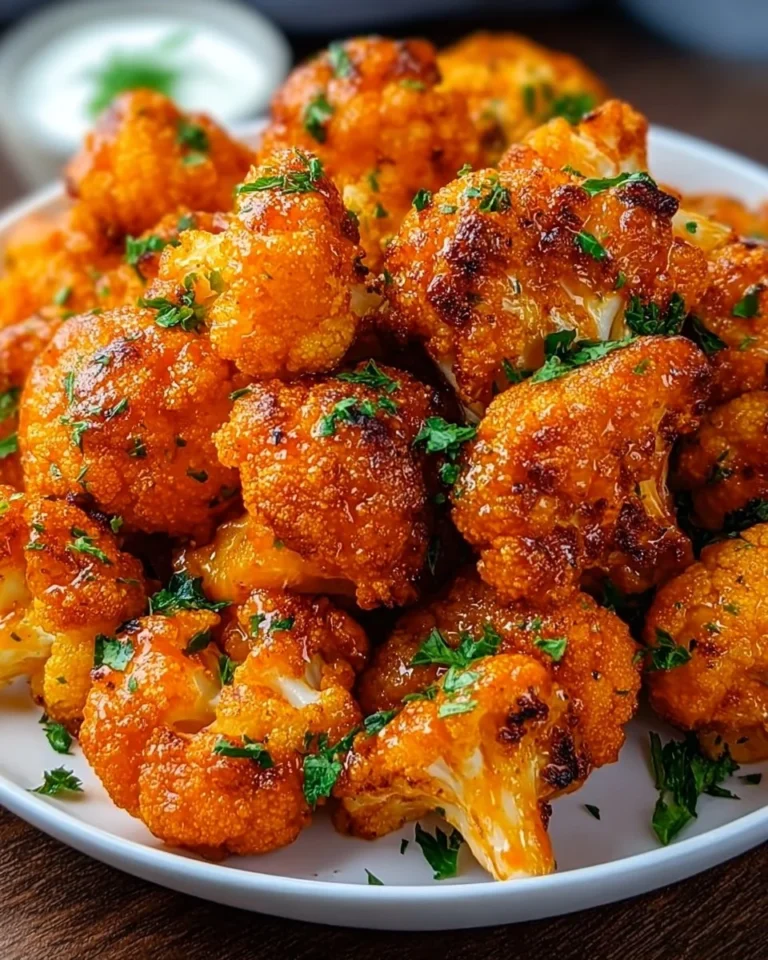 Delicious Air Fryer Buffalo Cauliflower Bites served on a plate