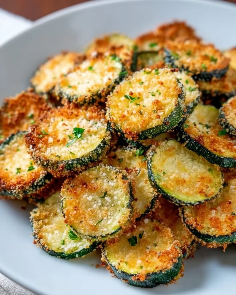 A plate of crispy air fryer zucchini chips seasoned and ready to eat.