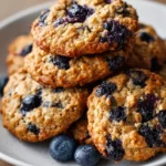 Chewy blueberry oatmeal cookies on a rustic wooden table