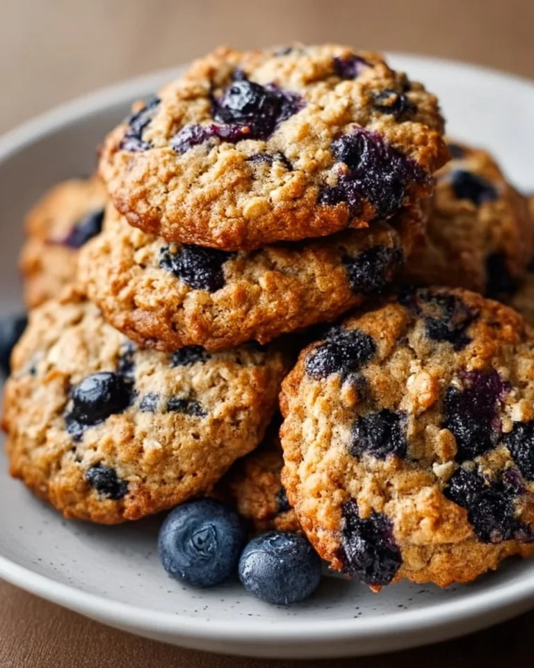 Chewy blueberry oatmeal cookies on a rustic wooden table