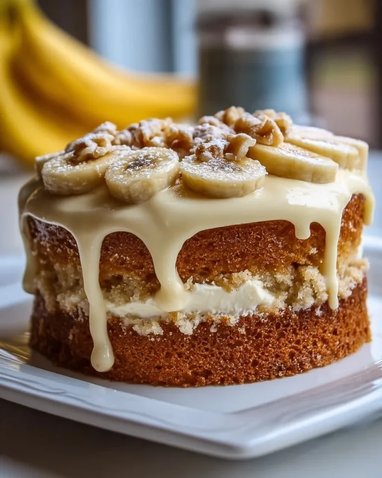 Deliciously moist banana cake filled with creamy banana filling.