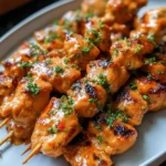 Deliciously spiced Bang Bang Chicken Skewers ready to be served.