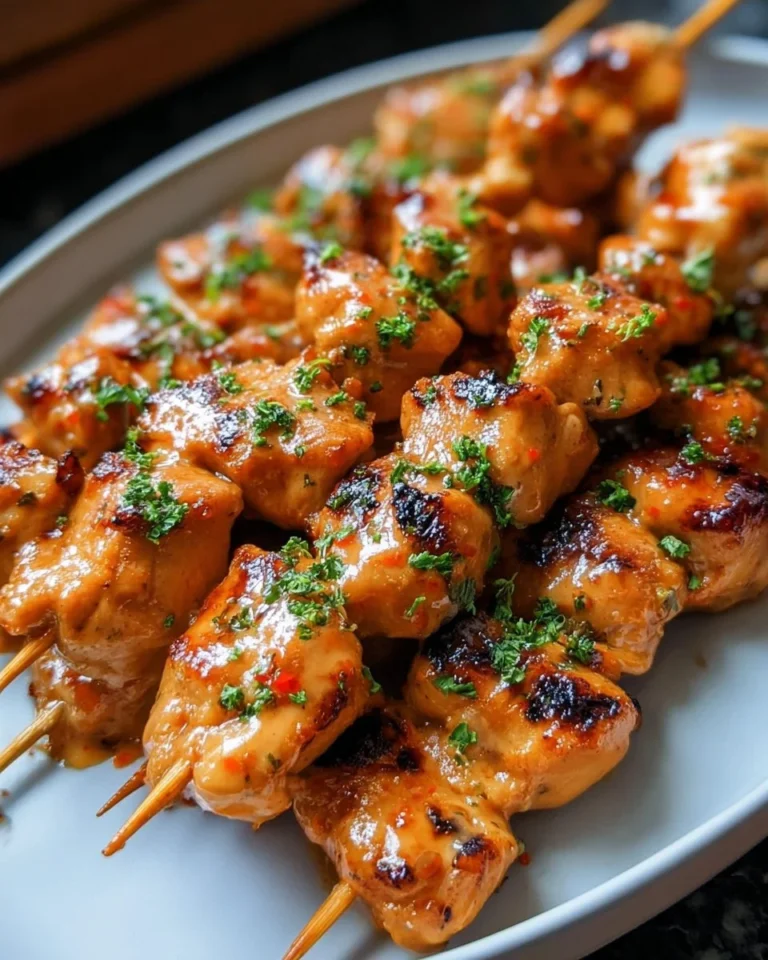 Deliciously spiced Bang Bang Chicken Skewers ready to be served.