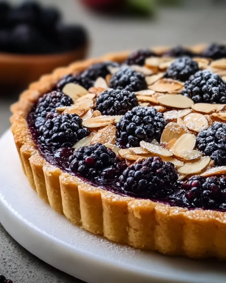 Delicious Blackberry Almond Tart with fresh blackberries and almond topping