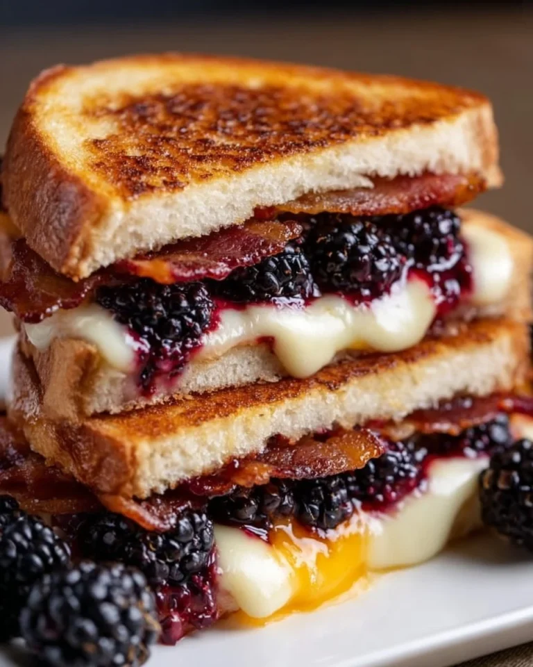 Blackberry Bacon Grilled Cheese sandwich with melted cheese and bacon