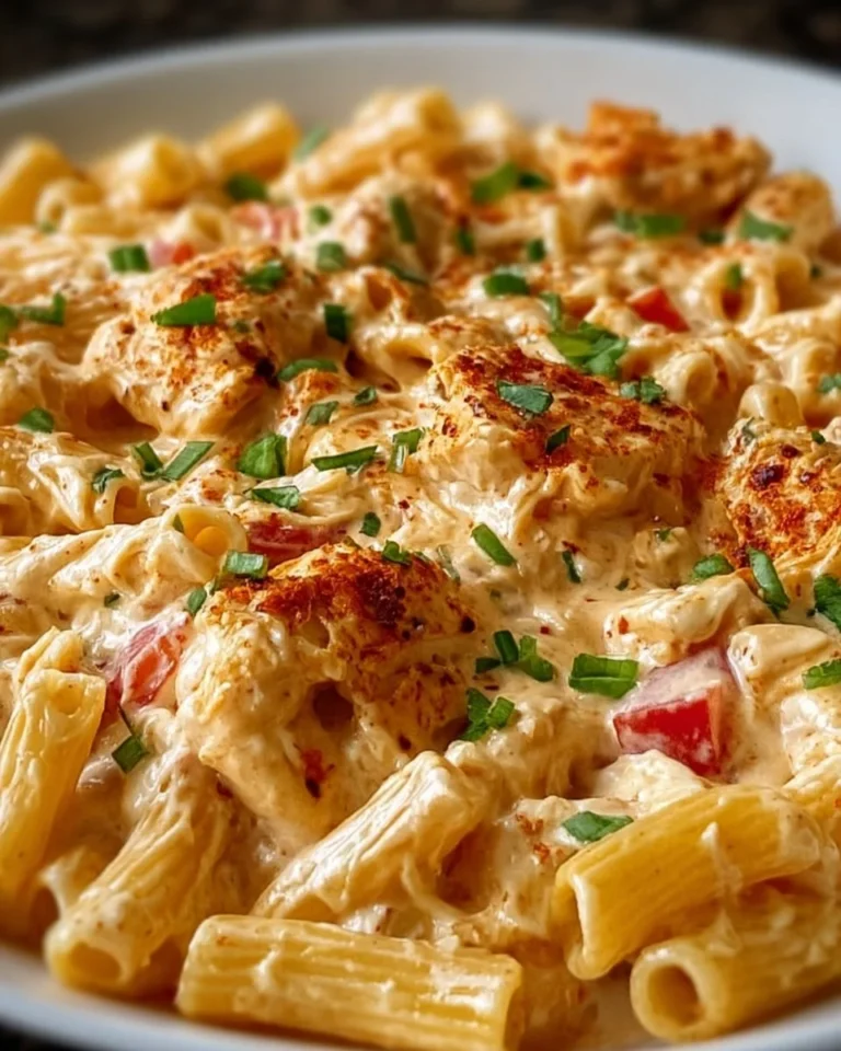 Cajun Cream Cheese Chicken Pasta Bake garnished with herbs