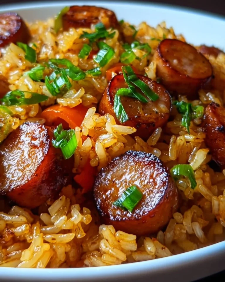 Delicious Cajun honey garlic sausage rice dish served in a bowl